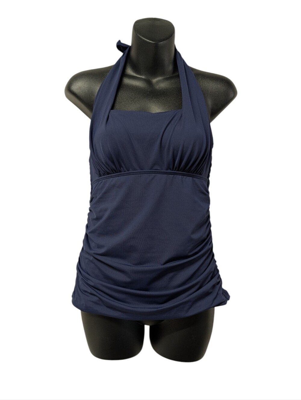 Lands' End Navy Blue Halter Tankini Top Ruched Side Shirred Swim Top Size 4 NWT